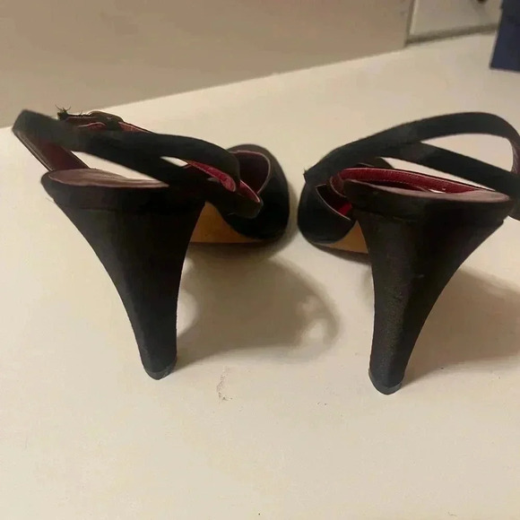 YSL Yves Saint Laurent Paris high heel open back shoes - black satin fabric - Picture 5 of 16